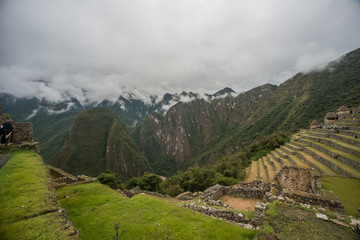 Fototapeta na wymiar Landscape of Machu Picchu inca ruins, one of the modern seven wonders of the world. Perù
