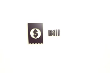 3D illustration of Bill, dark color and dark text with yellow background.