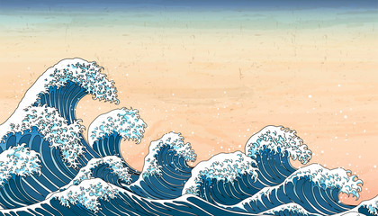 wave tides in Ukiyo-e style