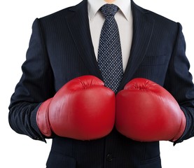 Closeup of a Businessman with Boxing Gloves