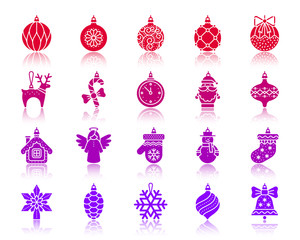Tree Decorations color silhouette icons vector set