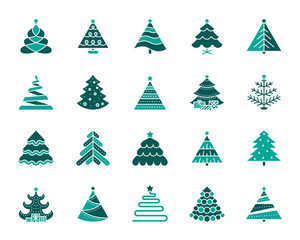 Obraz premium Christmas Tree simple color flat icons vector set
