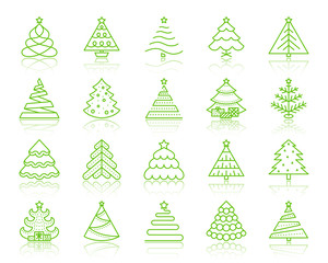 Christmas Tree simple color line icons vector set