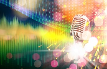 Retro style microphone on festive background