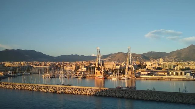 Seaport, city and mountains. Palermo, Italy