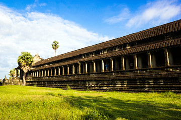 Ancient Angkor Wat temple with blue sky