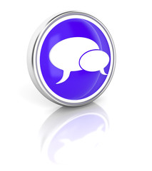 Talk bubble icon on glossy blue round button