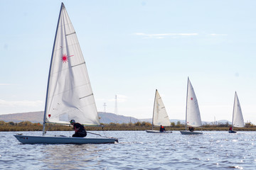 Naklejka premium sailing on the river