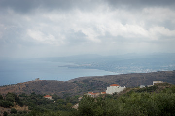 Fototapeta na wymiar Hania, Crete - 09 25 2018: Polirinia. Point of view to the bay