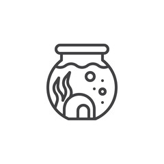 Aquarium with water plant outline icon. linear style sign for mobile concept and web design. Round aquarium simple line vector icon. Symbol, logo illustration. Pixel perfect vector graphics