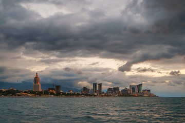 Naklejka premium Evening view of the city line from the sea, Batumi Georgia