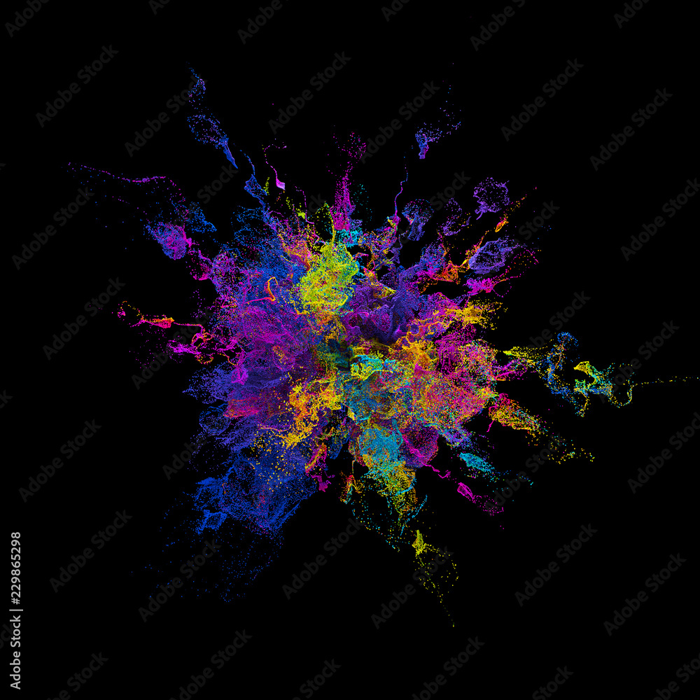 Poster 3d render background with abstract particles. turbulences and curled particles. complex simulation. 
