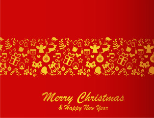 Merry Christmas. Red background and Golden Christmas Icon. Illustration Vector Eps10.