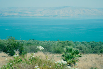 Fototapeta na wymiar Sea of galilee panormic view. The place where Jesus walk. Israel