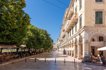 June 21st 2018 - Corfu, Greece - Street in the old town of Corfu island, Greece  - obrazy, fototapety, plakaty
