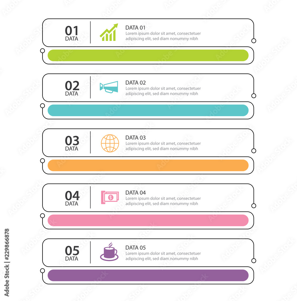 Poster infographics tab in horizontal thin line index with 5 data template. vector illustration abstract ba