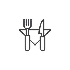 Fork knife and napkin outline icon. linear style sign for mobile concept and web design. Restaurant cutlery simple line vector icon. Symbol, logo illustration. Pixel perfect vector graphics