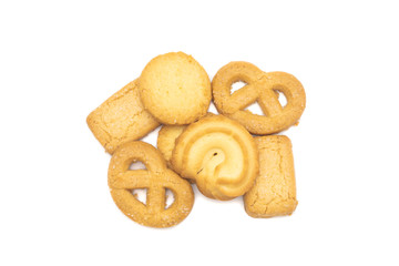 Obraz na płótnie Canvas top view of butter cookies on white background