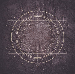 Mystical geometry symbol. Linear alchemy, occult, philosophical sign. For music album cover, poster, sacramental design. Astrology and religion concept.