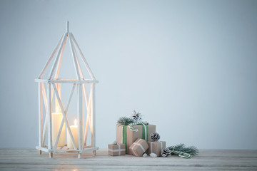 Christmas decorations with burning candles