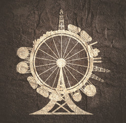 Circle with energy relative silhouettes. Design set of natural gas industry. Objects located around the ferris wheel.