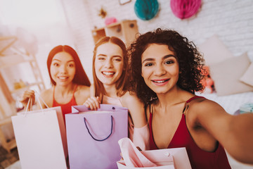 Three International Girls Making Selfie March 8.