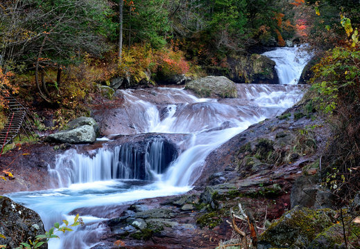 秋の森の中の滝 - おしどり隠しの滝 -
