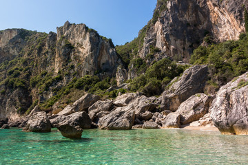 Fototapeta na wymiar Amazing rocky scenery in Palaiokastritsa bay, Corfu, Greece 