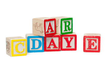Wooden alphabet blocks isolated on white background