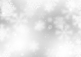 Fototapeta na wymiar Winter Background with Falling Snowflakes - Colored Illustration with Blurry Snowflakes, Snowflakes and Snow with Bokeh Effect, Vector