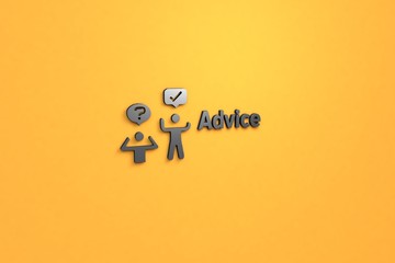 Text Advice with grey 3D illustration and yellow background