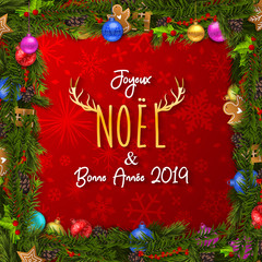 Fototapeta na wymiar Joyeux Noël & Bonne Année 2019