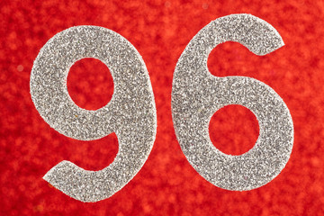 Number ninety-six silver color over a red background. Anniversary. Horizontal