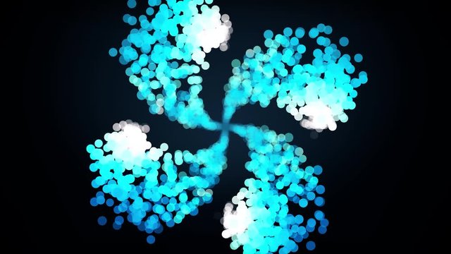 A slick modern motion graphics animation of an exploding, calmness, then imploding dot tunnel. Colorful Particles dots moving with depth of field. Glowing dots on black background version. Beautiful