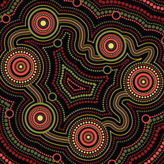 Fototapeta na wymiar Aboriginal dot art vector background. Connection concept 