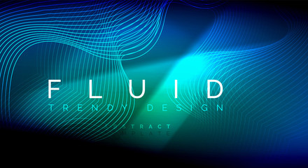 Neon glowing fluid wave lines, magic energy space light concept, abstract background wallpaper design, ripple texture illustration