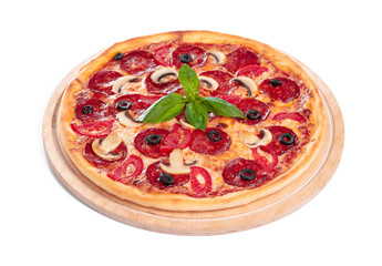 Tasty pizza is isolated on white background