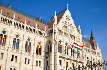 Fototapeta premium Exterior of Hungarian Parliament Building in Budapest on December 29, 2017.