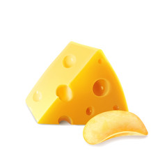 Potato chips with cheese realistic 3d icon illustration