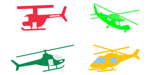 Vector illustration of four helicopters in color