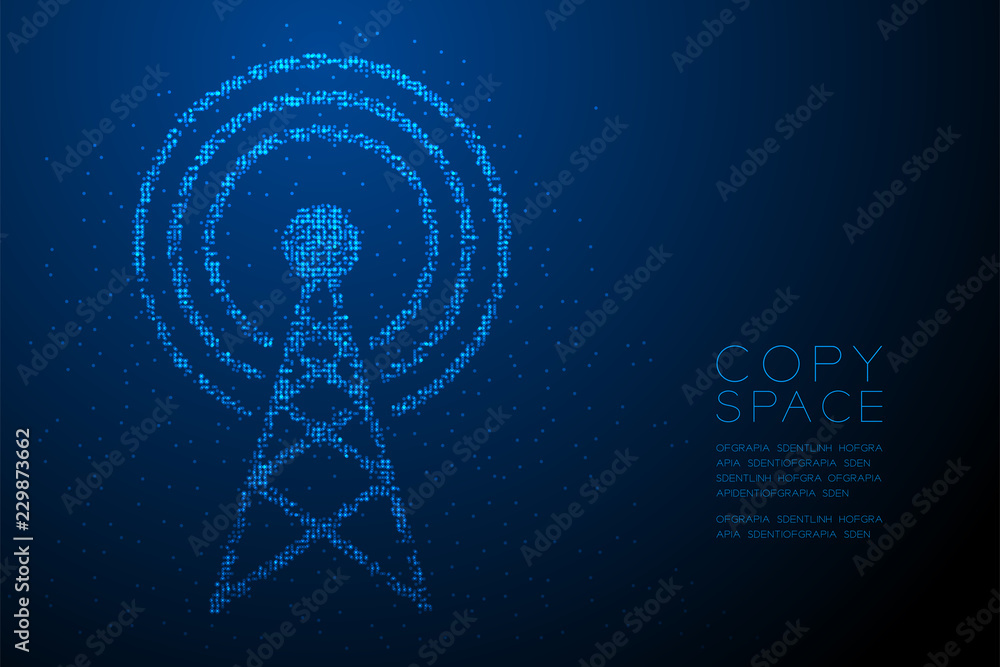 Aufkleber abstract geometric bokeh circle dot pixel pattern antenna tower shape, broadcast telecommunication c