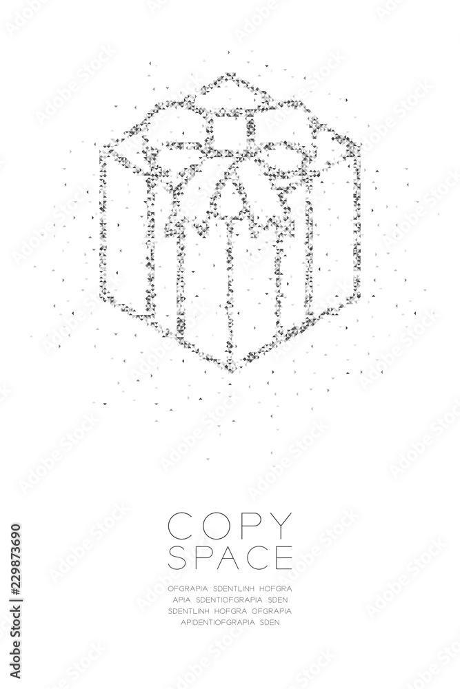Poster abstract geometric low polygon square box pixel and triangle pattern gift box shape, happy birthday 