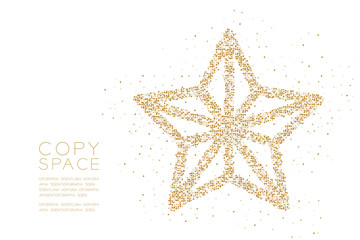 Abstract Geometric Square box pixel pattern Christmas star shape, Happy New Year celebration concept design gold color illustration on white background with copy space