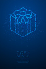 Abstract Geometric Bokeh circle dot pixel pattern Gift box shape, Happy Birthday concept design blue color illustration isolated on blue gradient background with copy space, vector eps 10