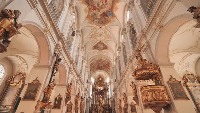 Interior of St Peter's Church, a Roman Catholic church in the inner city of Munich, Germany.