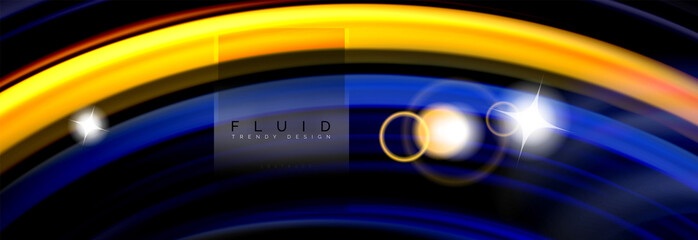 Background abstract design, flowing mixing liquid color waves on black