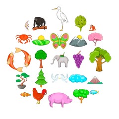 Natural diversity icons set. Cartoon set of 25 natural diversity vector icons for web isolated on white background