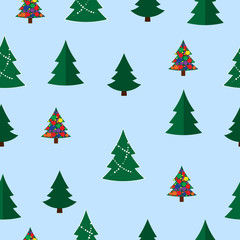 Vector christmas tree seamless pattern. Winter forest, pine trees