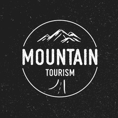 Mountain tourism - travel emblems. Camping outdoor adventure emblems, badge and logo patch. Mountain tourism, hiking.