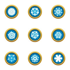 Flower pattern icons set. Flat set of 9 flower pattern vector icons for web isolated on white background